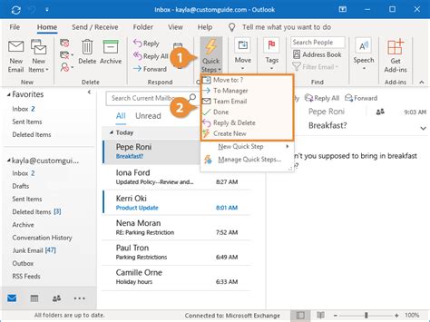 outlook quick steps.